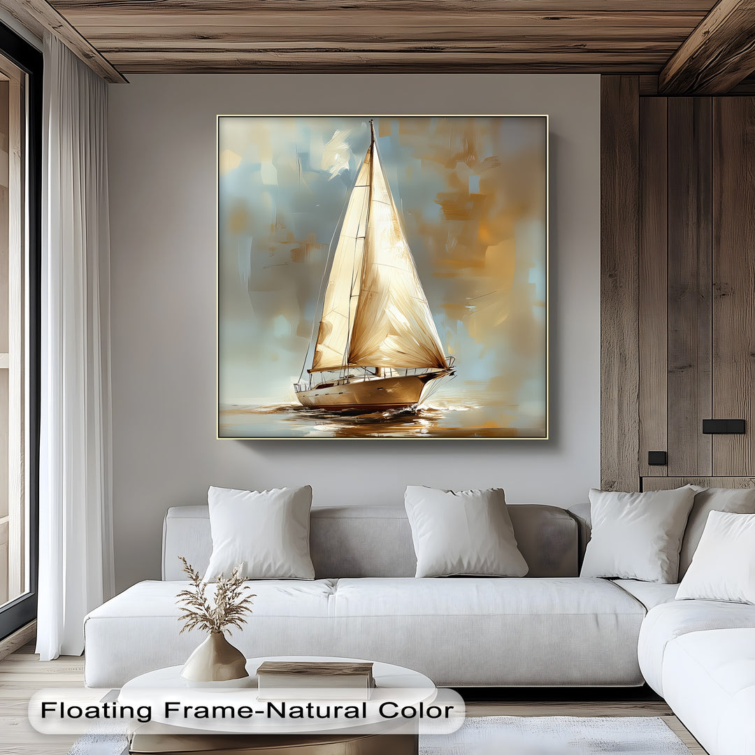 Golden Voyage – Tranquil Sailboat at Sunset Canvas Print