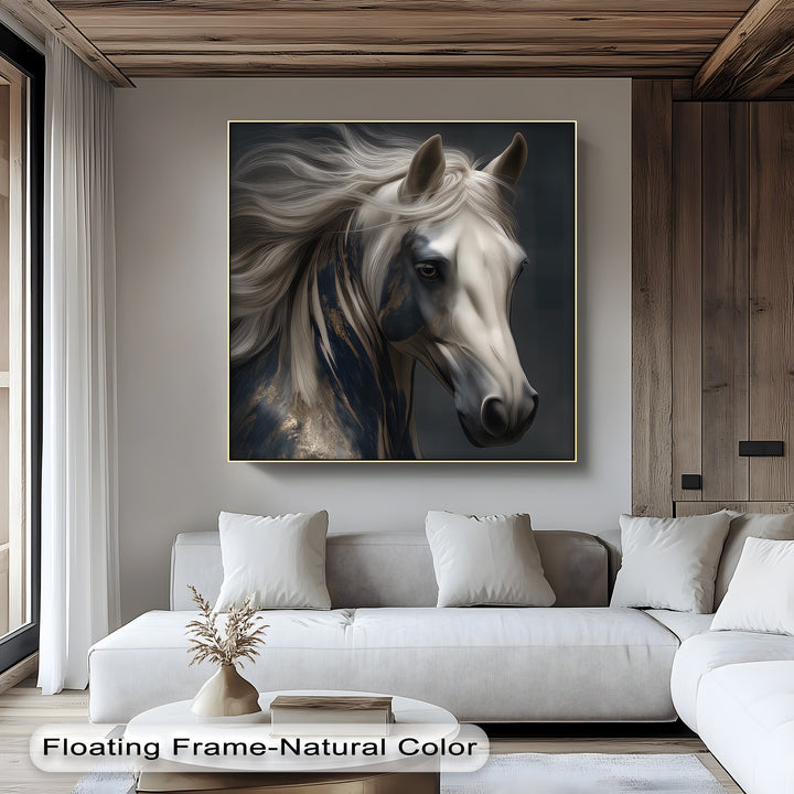 Silent Majesty – White Mane Horse Portrait Canvas Print