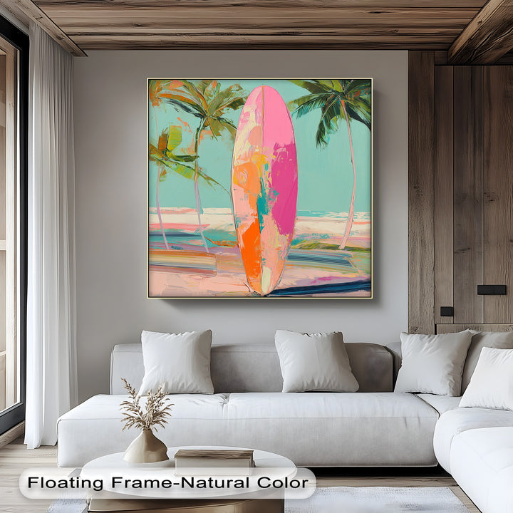 Sunset Ride – Vibrant Surfboard Beach Scene Canvas Print