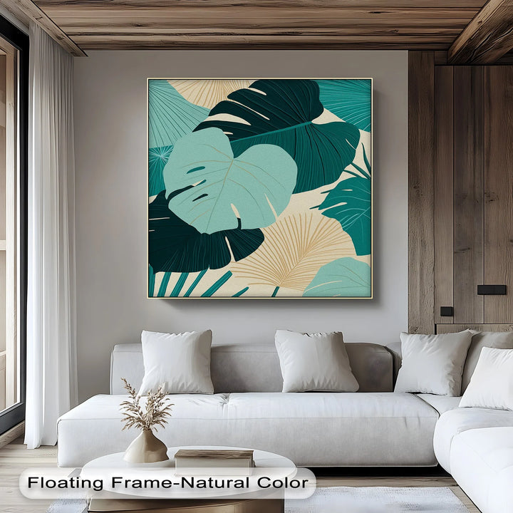 Tropical Oasis – Teal and Beige Monstera Canvas Print - MyPhotoStation