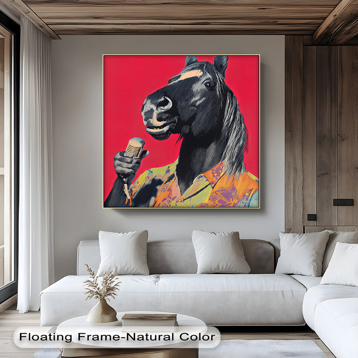 Neigh the Mic – Singing Horse in Tropical Shirt Pop Art Canvas Print