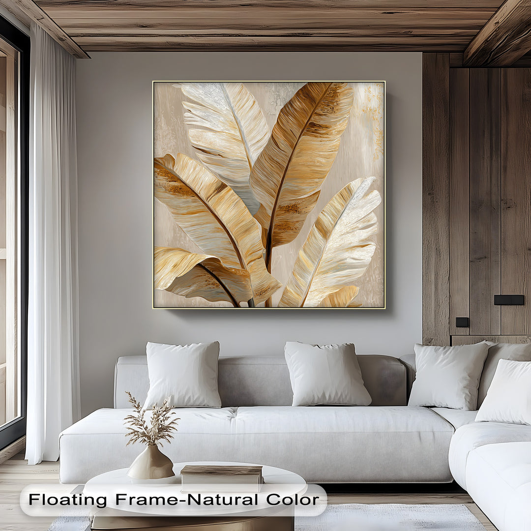 Highlighting the realistic detail, the golden tropical leaf canvas print offers a serene botanical artwork with some of the best canvas prints, showing elegant neutral tones.