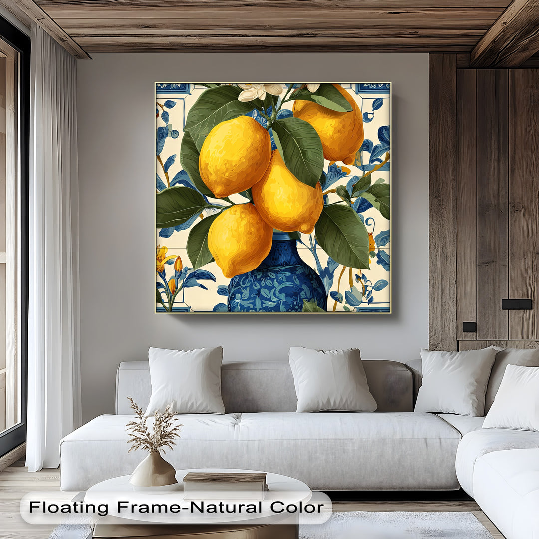 Lemons in Blue Vase - Canvas Wall Art | Wall Art for Living Room