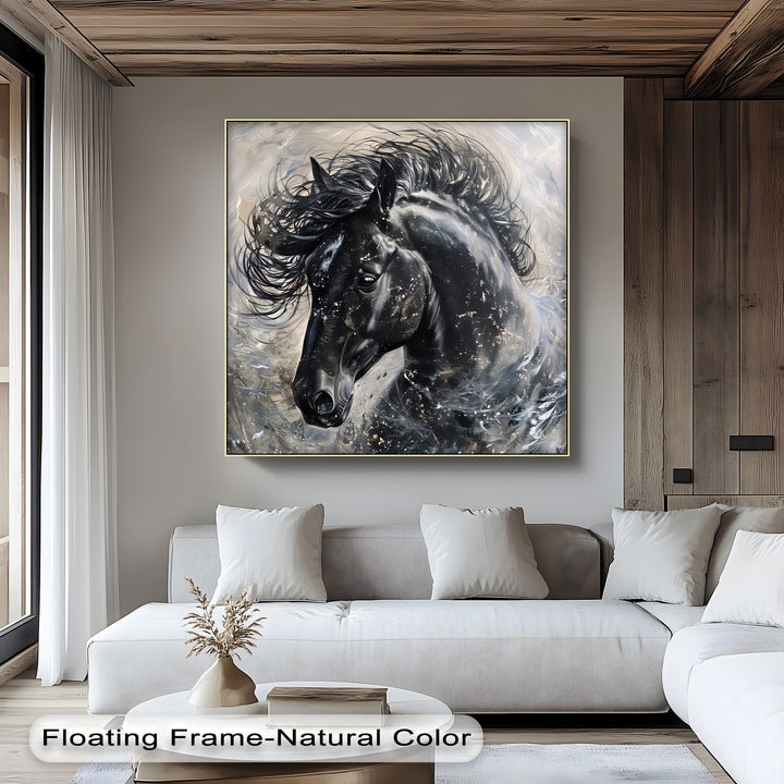 Stardust Fury – Black Horse in Motion Abstract Canvas Print