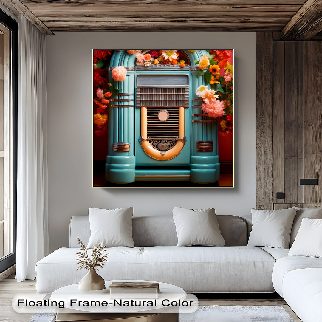 Floral Rhythm – Vintage Jukebox with Blooming Flowers Canvas Print