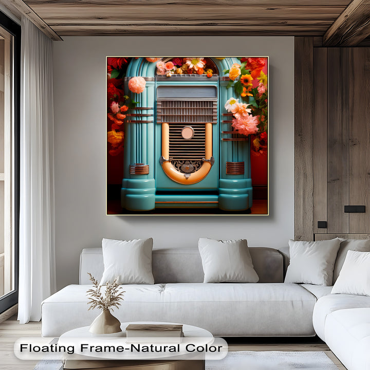 Floral Rhythm – Vintage Jukebox with Blooming Flowers Canvas Print