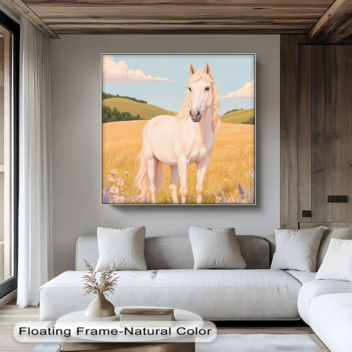 Golden Meadow Stallion – Horse in Wildflower Field Animal Canvas Print - MyPhotoStation