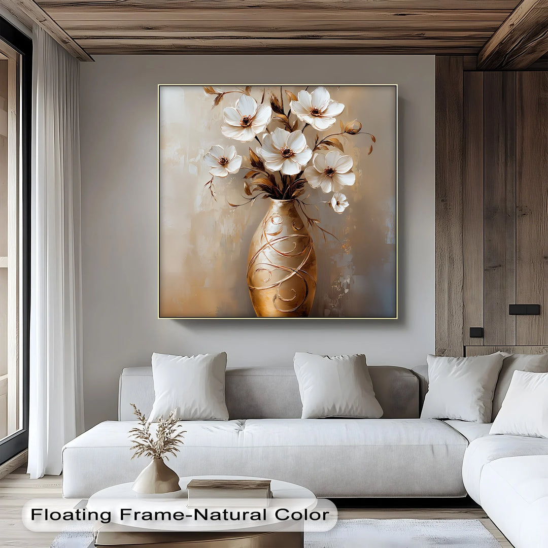 Golden Bloom – Elegant White Floral Arrangement Canvas Print - MyPhotoStation