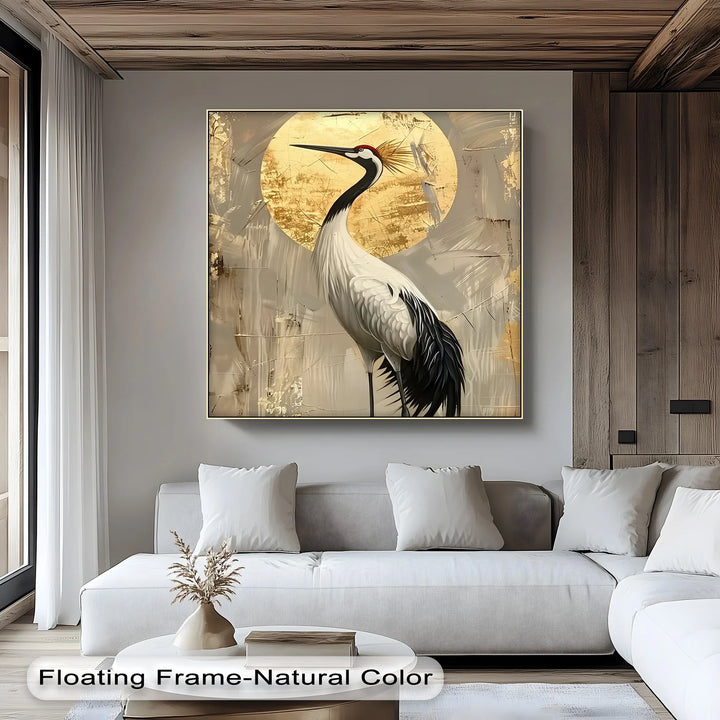 Golden Sun and Standing Crane – Elegant Crane Animal Canvas Print - MyPhotoStation