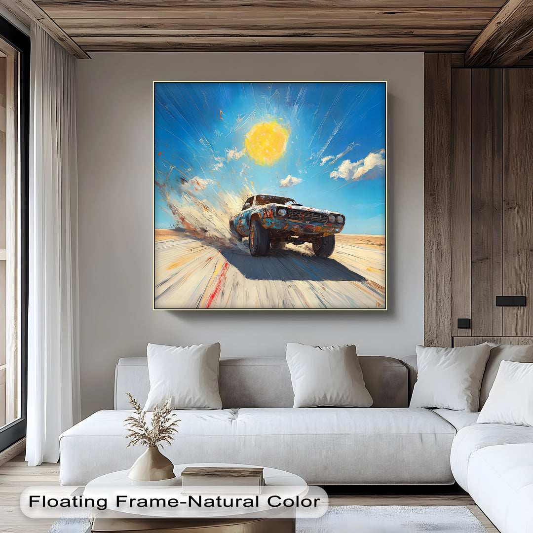 Desert Drift – Explosive Muscle Car in Motion Car Canvas Print