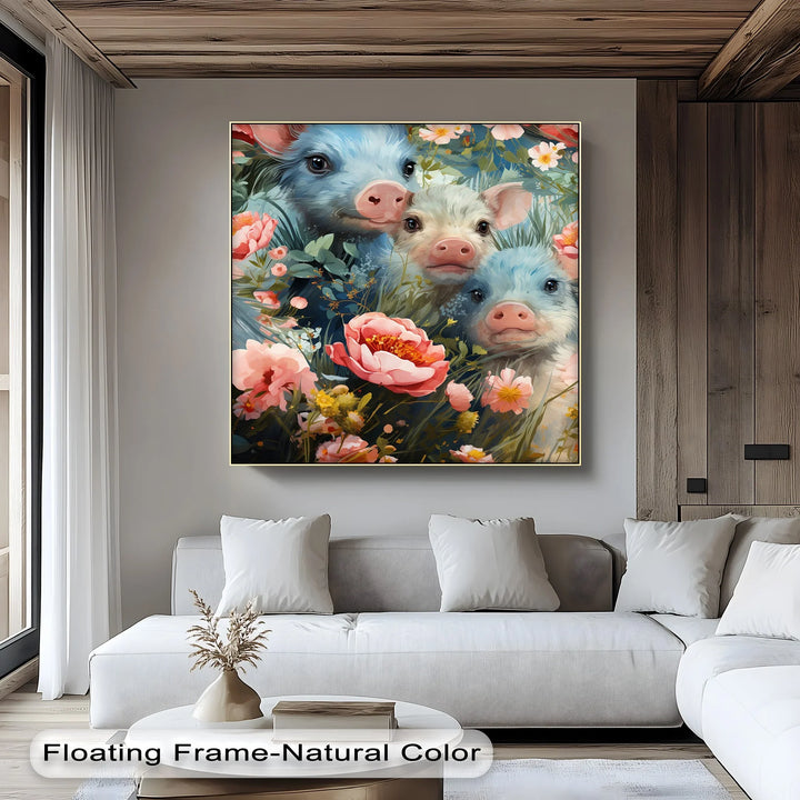 Blossom Companions – Piglets Among Spring Blooms Animal Canvas Print - MyPhotoStation