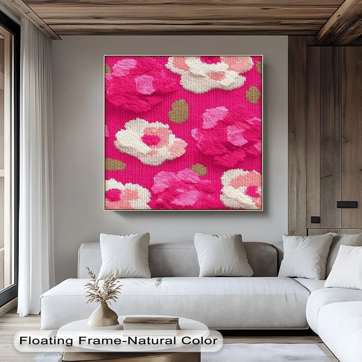 Bold Pink Floral Knit Pattern – Modern Yarn Texture Canvas Print - MyPhotoStation