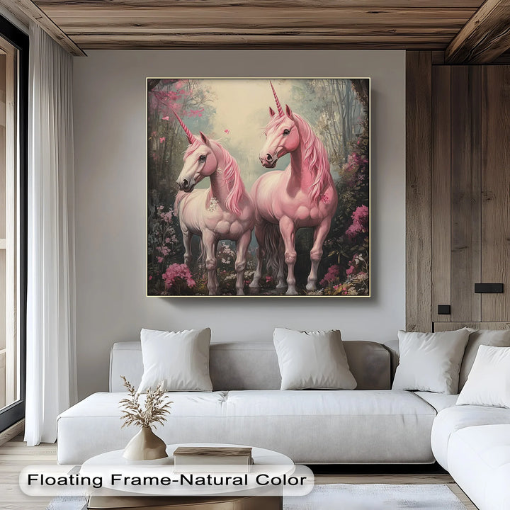Pink Unicorns in Enchanted Forest - Animal Canvas Print - MyPhotoStation