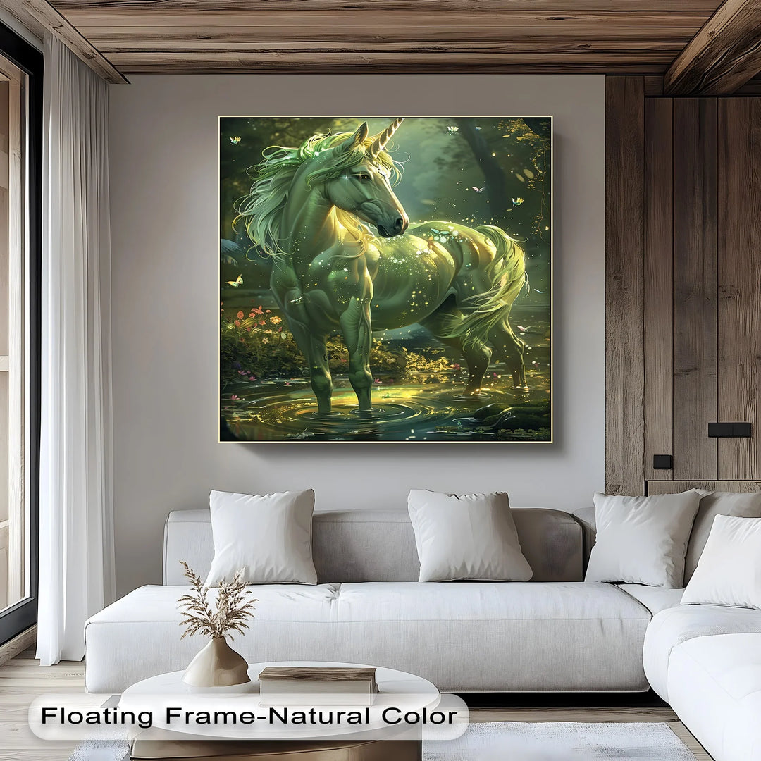 Glowing Green Unicorn in Enchanted Pond - Animal Canvas Print - MyPhotoStation