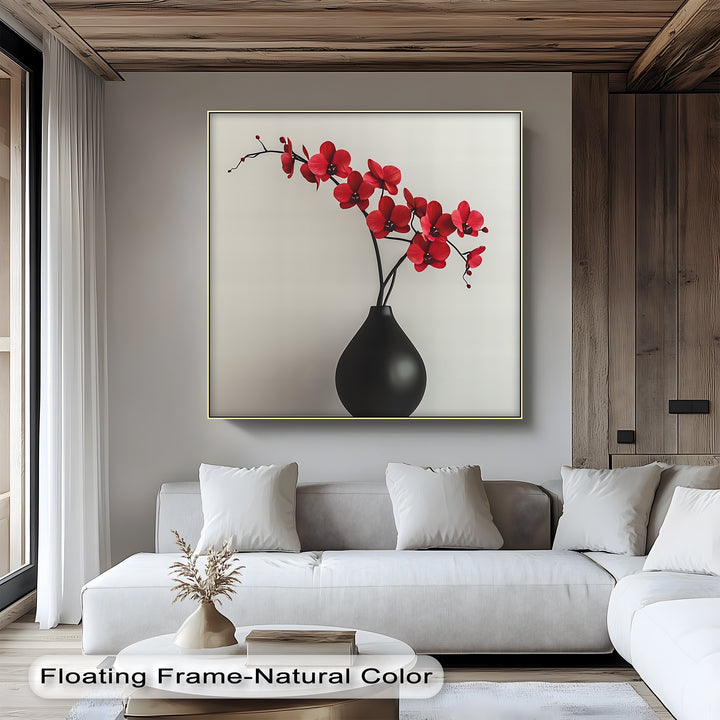 Minimalist Red Orchids in Black Vase – Contemporary Floral Canvas Print