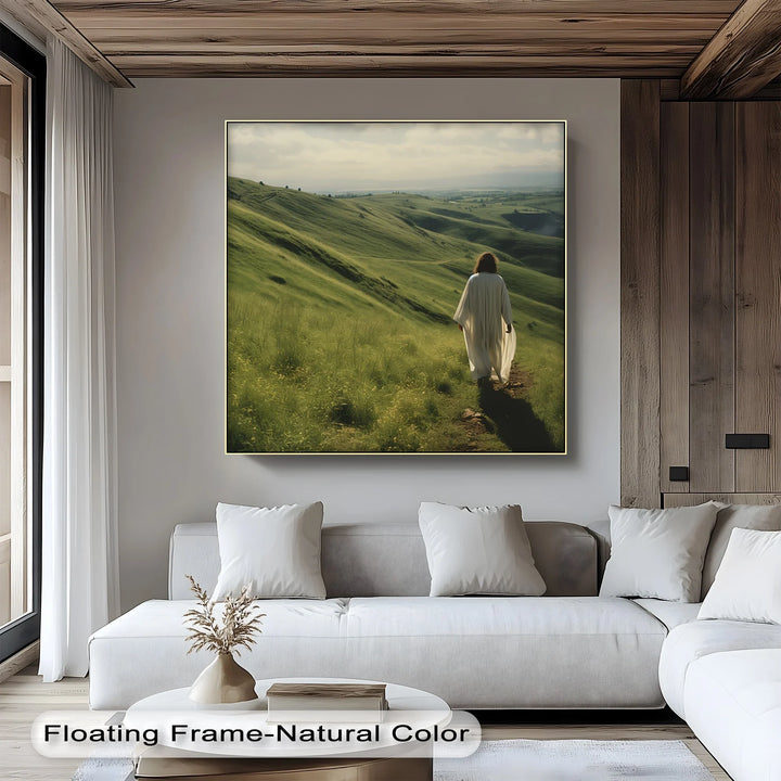 Guided by Grace – Jesus Walking Through Green Pastures Canvas Print - MyPhotoStation
