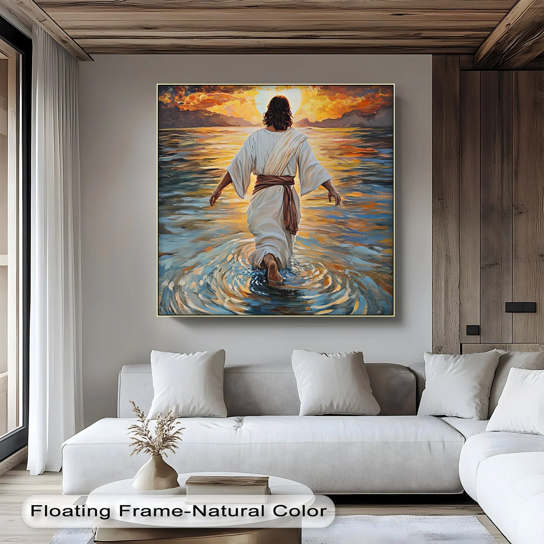 Divine Radiance – Jesus Walking Toward the Sunrise Canvas Print - MyPhotoStation
