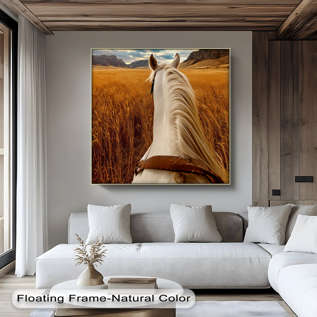 White Horse Overlooking a Golden Field - Horse Canvas Print