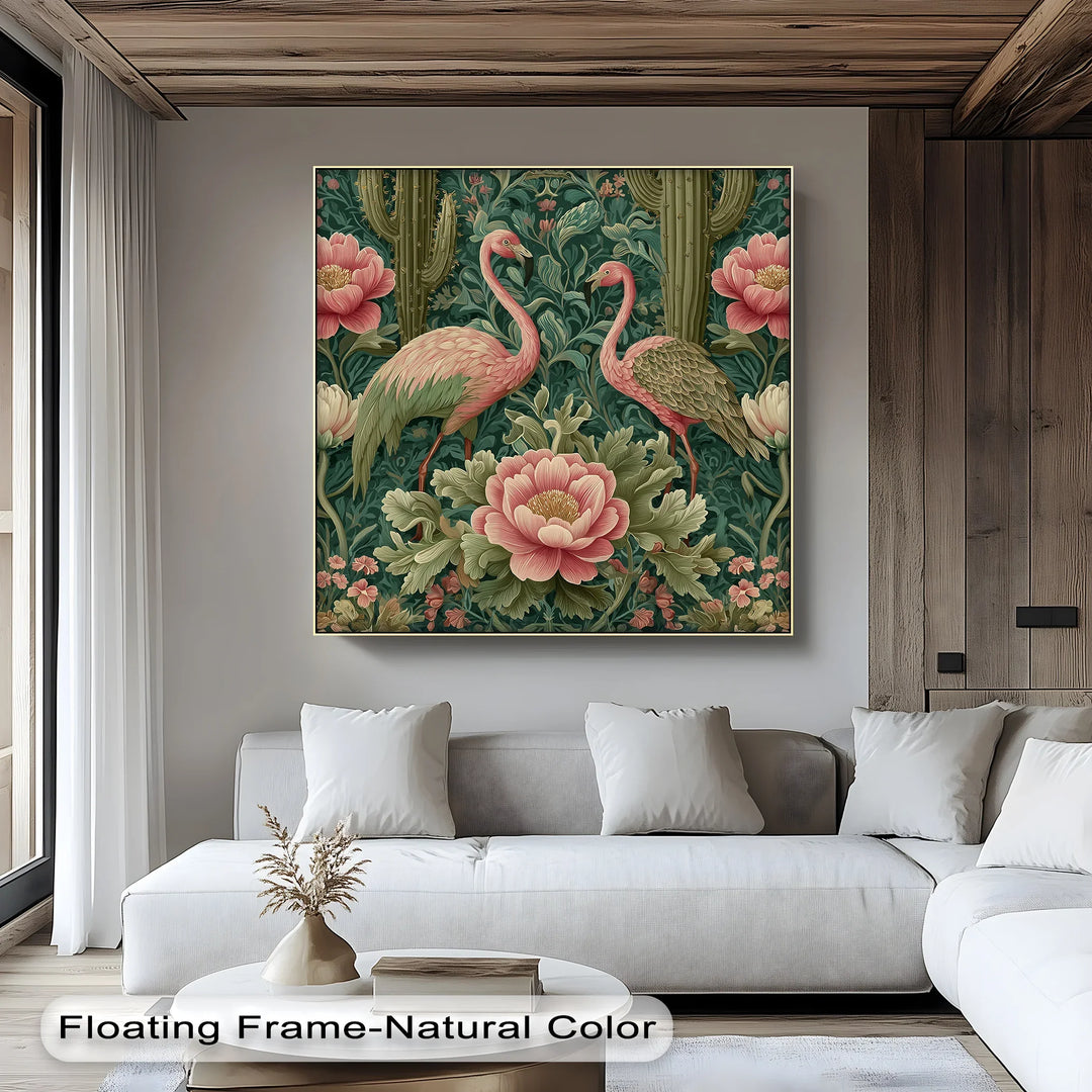 Flamingo Garden in Bloom – Vintage Tropical Canvas Print - MyPhotoStation