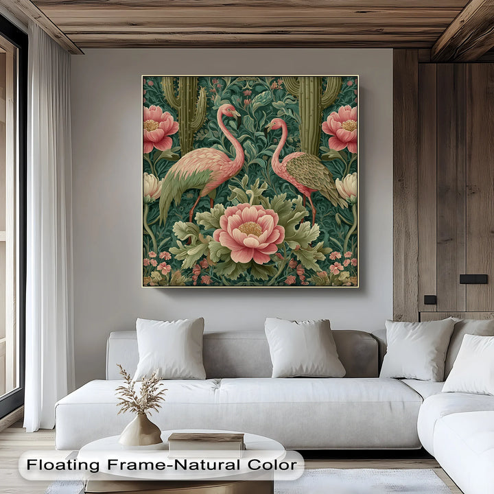 Flamingo Garden in Bloom – Vintage Tropical Canvas Print - MyPhotoStation