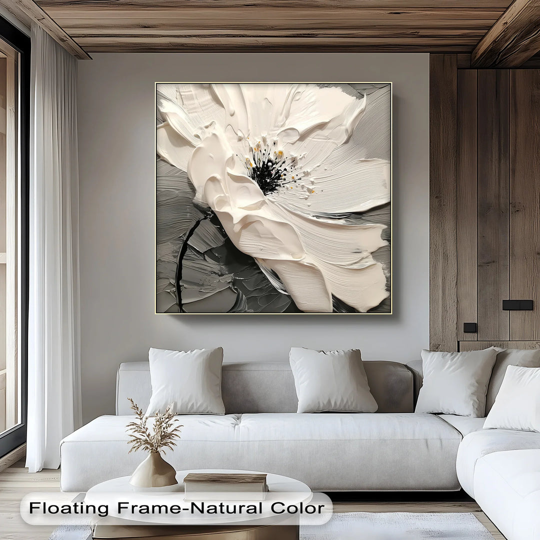 White Bloom in Monochrome – Textured Floral Canvas Print - MyPhotoStation
