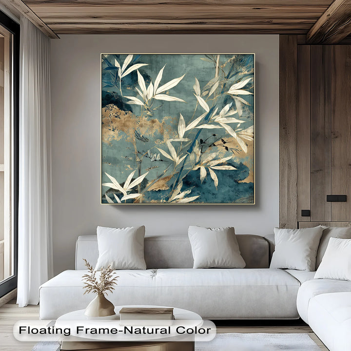 Tranquil Bamboo Forest – Blue and Gold Botanical Canvas Print - MyPhotoStation