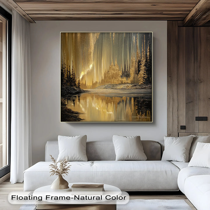 Golden Northern Lights Reflection – Abstract Landscape Canvas Print - MyPhotoStation