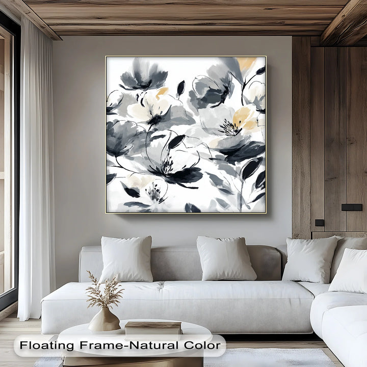 Monochrome Elegance – Black and Ivory Abstract Floral Canvas Print - MyPhotoStation