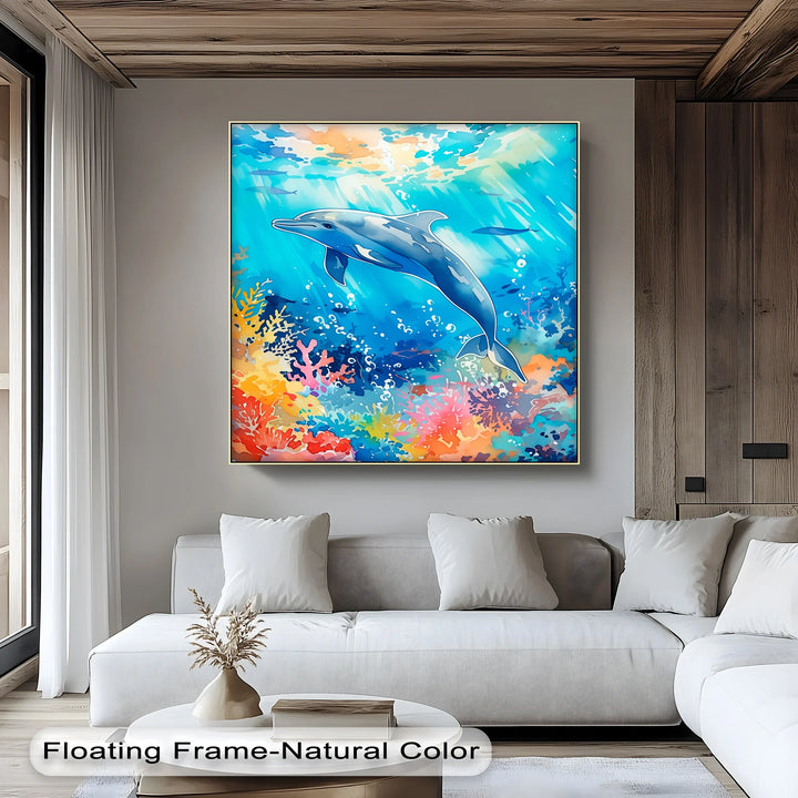 Vibrant Dolphin in Coral Reef – Blue Ocean Canvas Prints - MyPhotoStation
