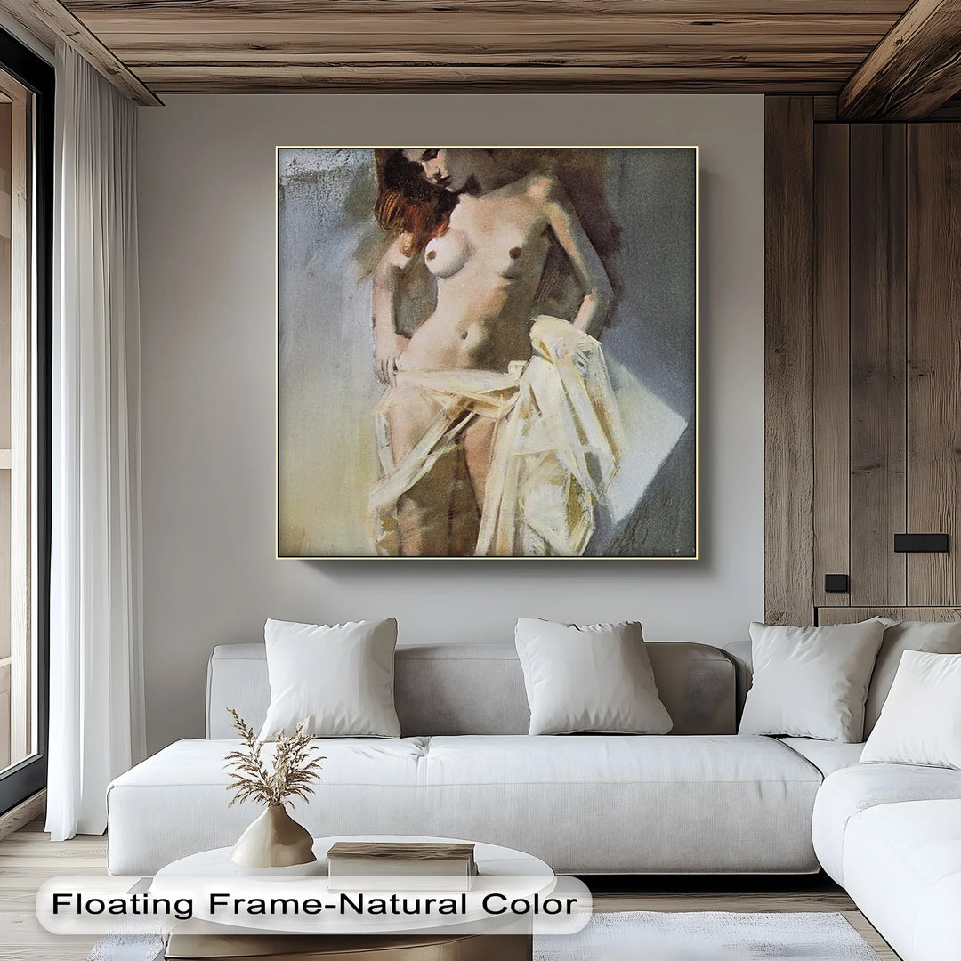 Golden Veil – Classical Nude in Soft Light Canvas Print - MyPhotoStation