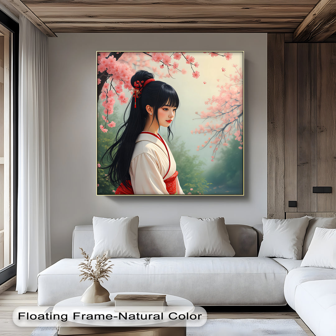 Blossom Grace – Japanese Woman Under Sakura Canvas Print | Framed Art