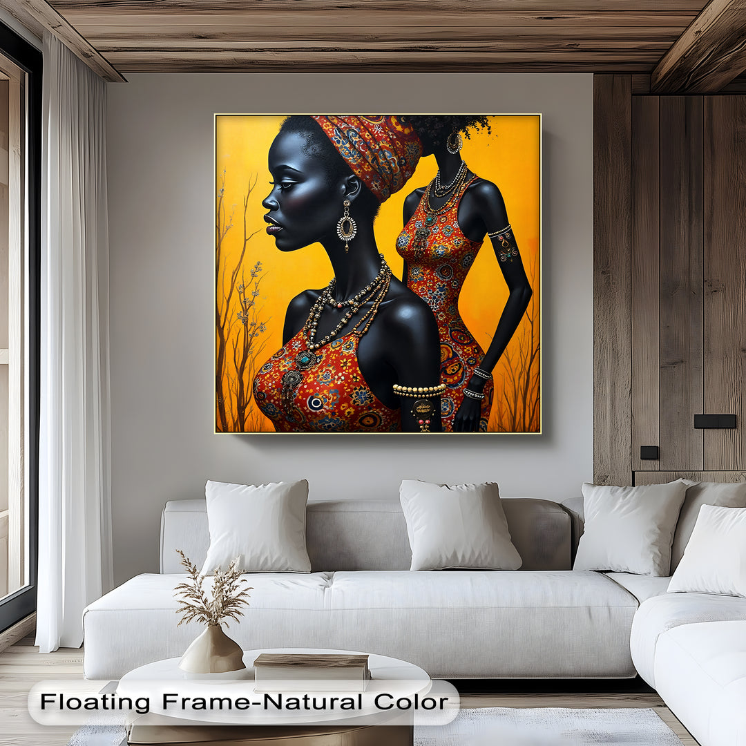 African Elegance – Tribal Women in Ankara Dress Canvas Wall Art | Framed Art