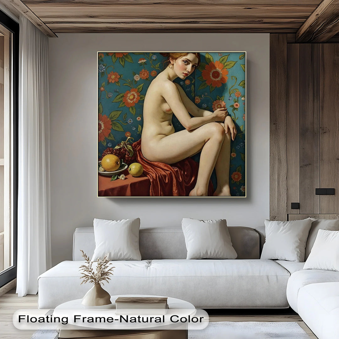 Floral Reverie – Seated Nude with Vintage Erotic Canvas Print - MyPhotoStation