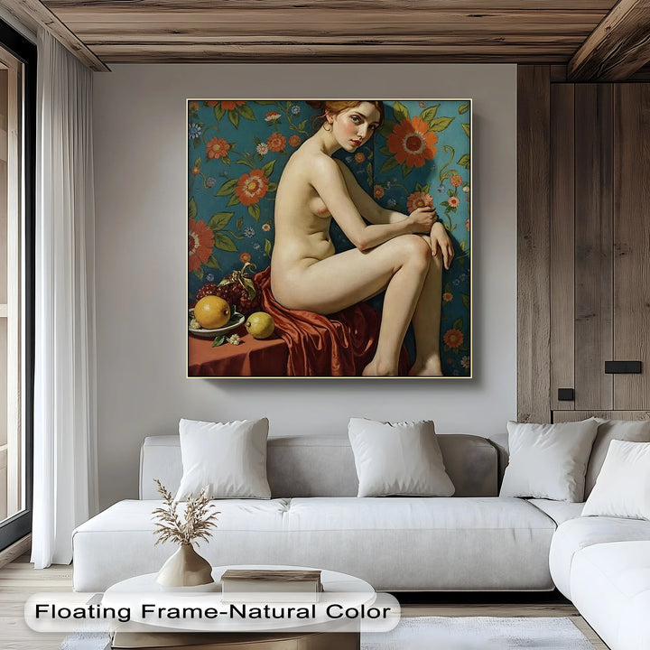 Floral Reverie – Seated Nude with Vintage Erotic Canvas Print - MyPhotoStation