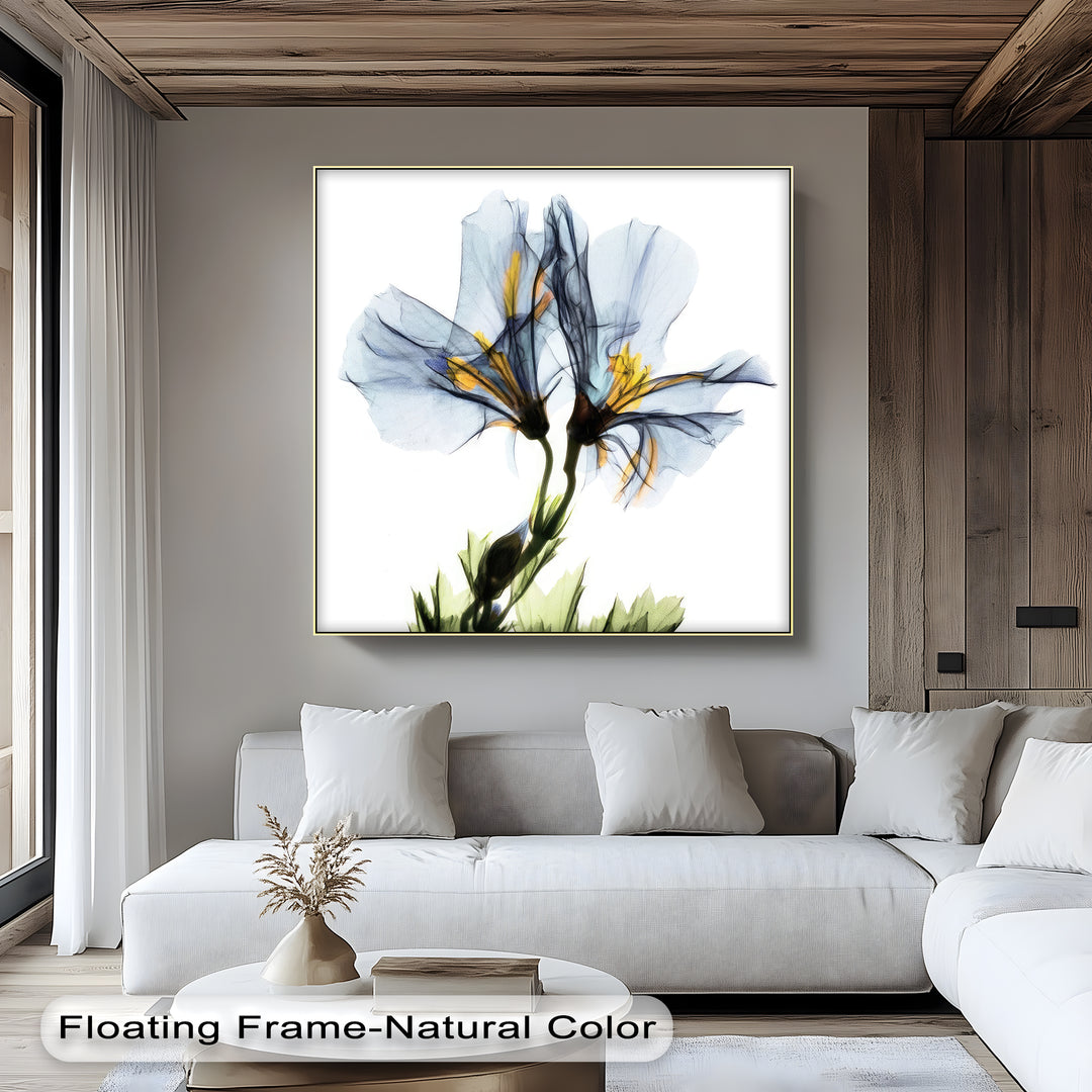 Winterliche Ruhe – Japanische Frau im blauen Kimono, Leinwanddruck | Gerahmtes Kunstwerk