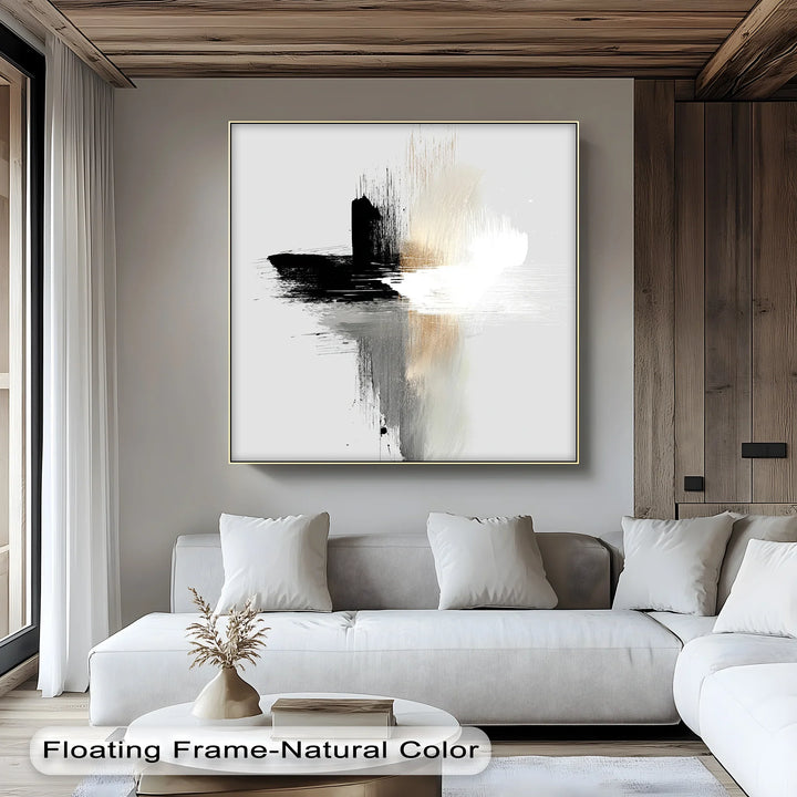 Echo of Stillness – Minimalist Black and White Brushstroke Canvas Print - MyPhotoStation