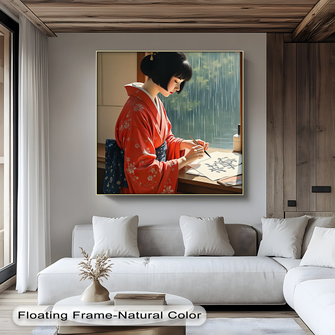 Graceful Serenity – Japanese Woman in Kimono Canvas Wall Art | Framed Art