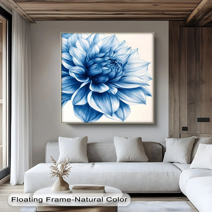 Elegant Blue Dahlia Bloom – Floral Minimalist Blue Canvas Prints - MyPhotoStation
