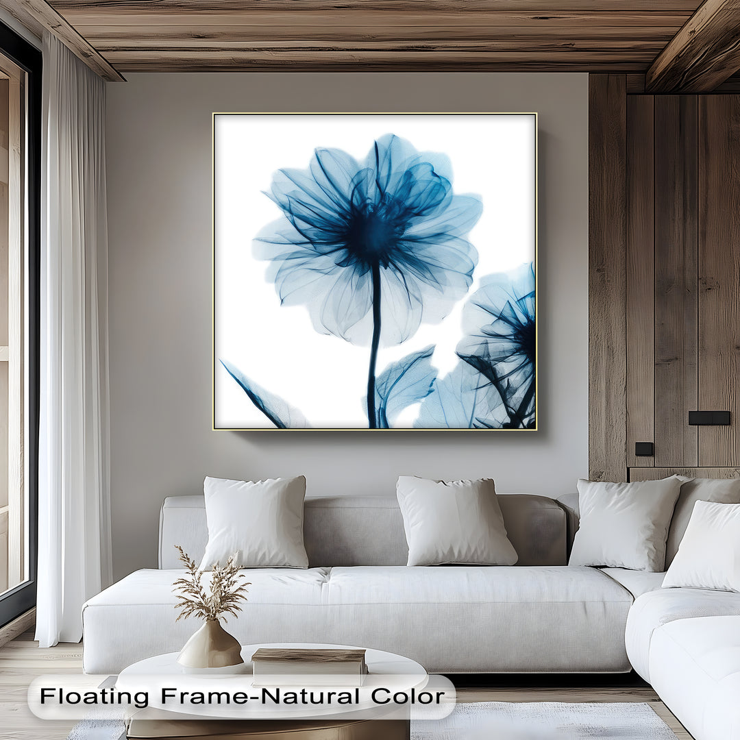 Winterliche Ruhe – Japanische Frau im blauen Kimono, Leinwanddruck | Gerahmtes Kunstwerk