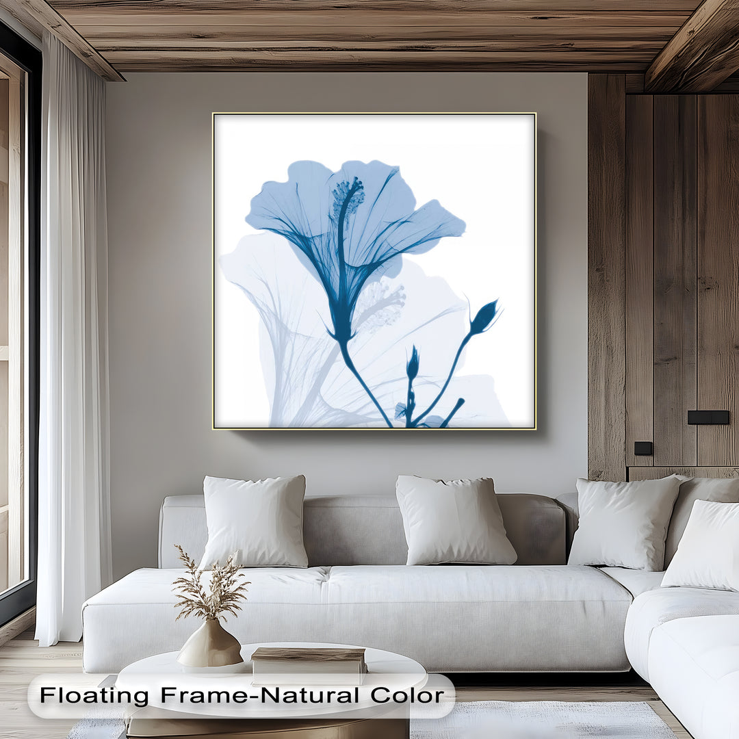 Winterliche Ruhe – Japanische Frau im blauen Kimono, Leinwanddruck | Gerahmtes Kunstwerk