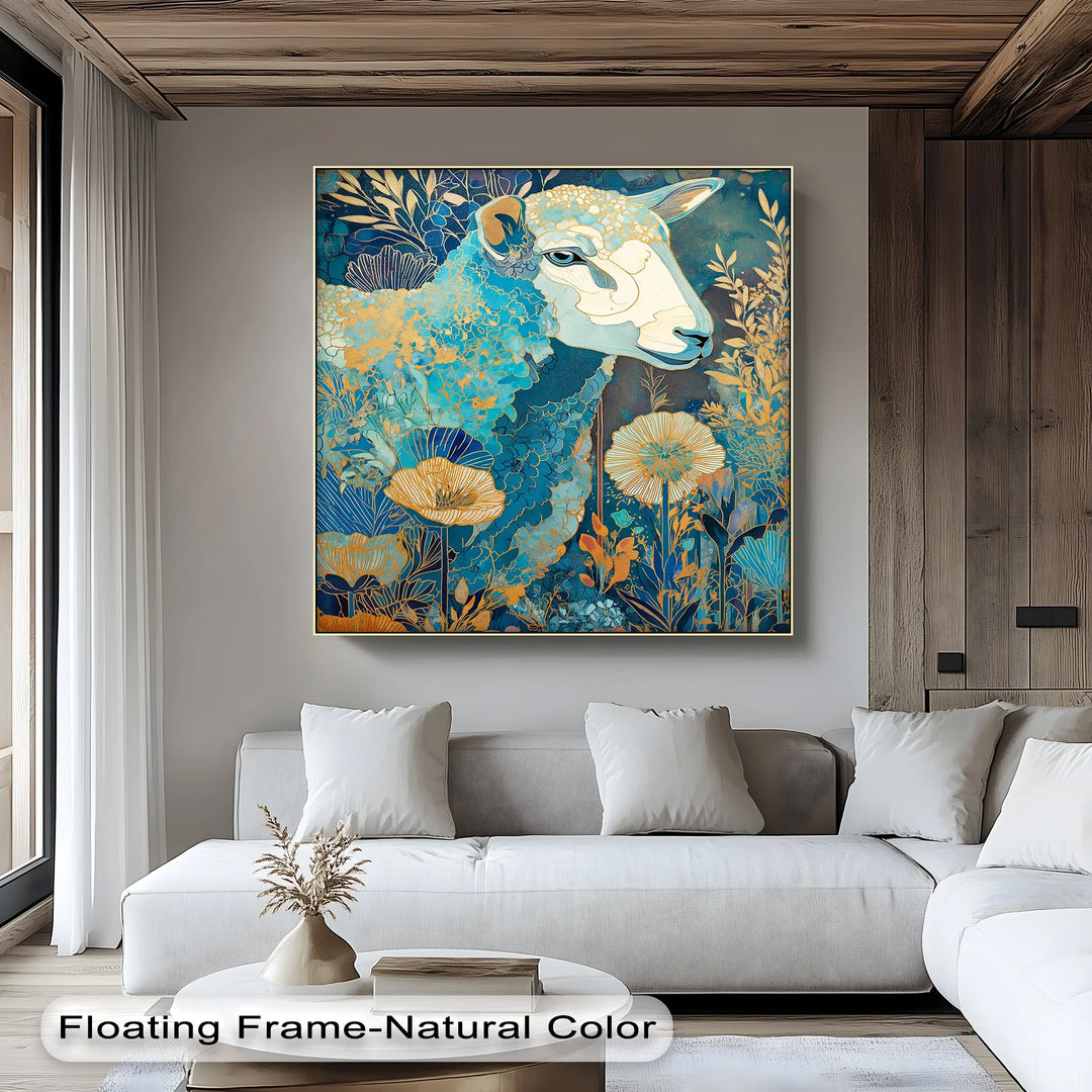 Golden Meadow Sheep – Elegant Blue Animal Blue Canvas Prints - MyPhotoStation