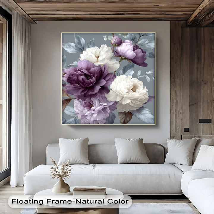 Plum Garden Harmony – Elegant Purple and Ivory Floral Canvas Print - MyPhotoStation