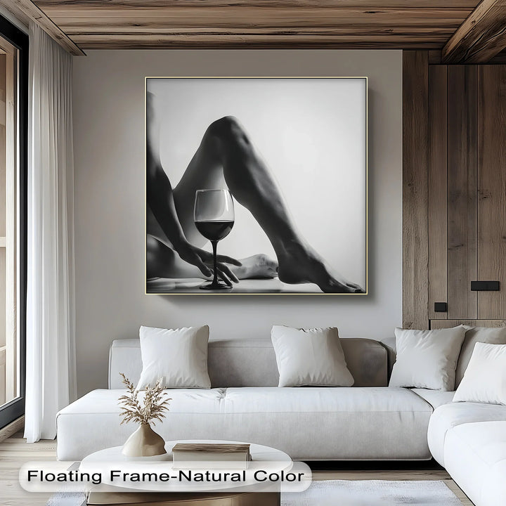 Sensual Balance – Black and White Nude with Wine Glass Canvas Print - MyPhotoStation
