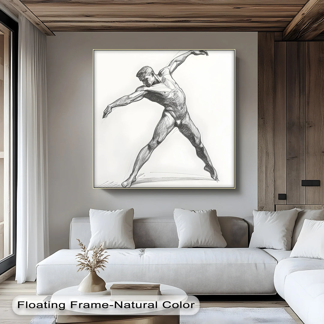 Dynamic Grace – Male Nude Figure Sketch in Motion Canvas Print - MyPhotoStation
