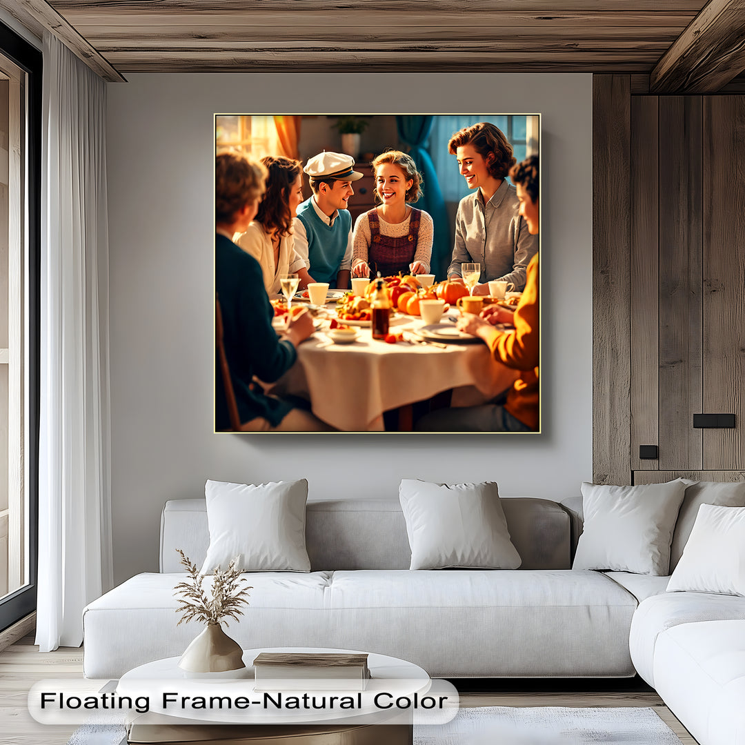 Autumn Gathering – Friends Around the Table Canvas Wall Art | Framed Art
