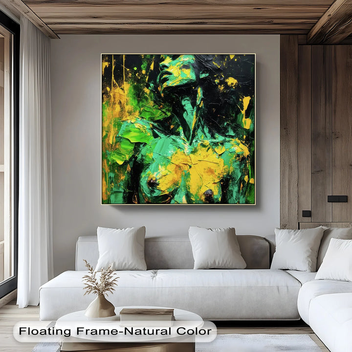 Verdant Awakening – Green and Yellow Abstract Nude Canvas Print - MyPhotoStation