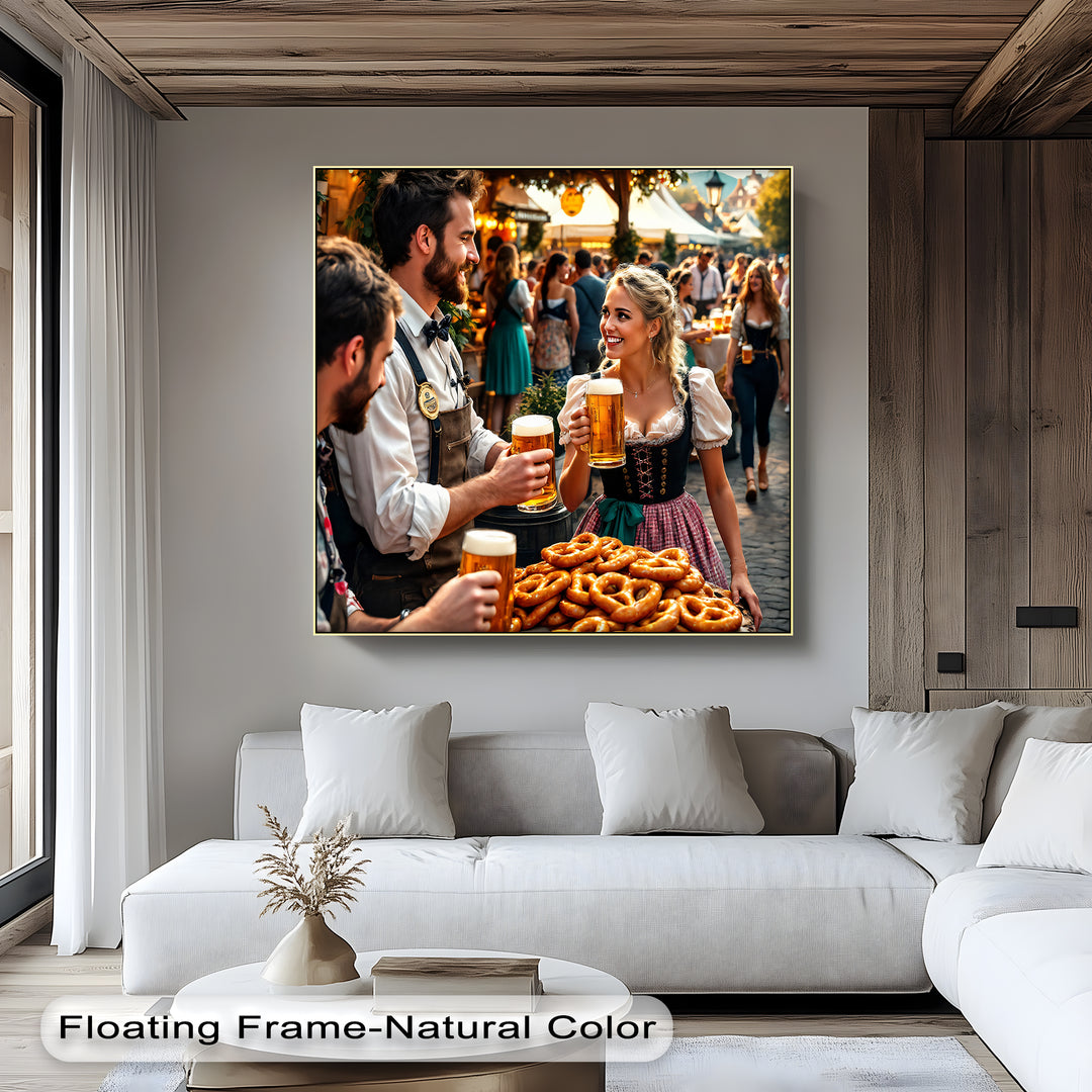 Oktoberfest Celebration – Beer and Pretzel Canvas Wall Art | Framed Art