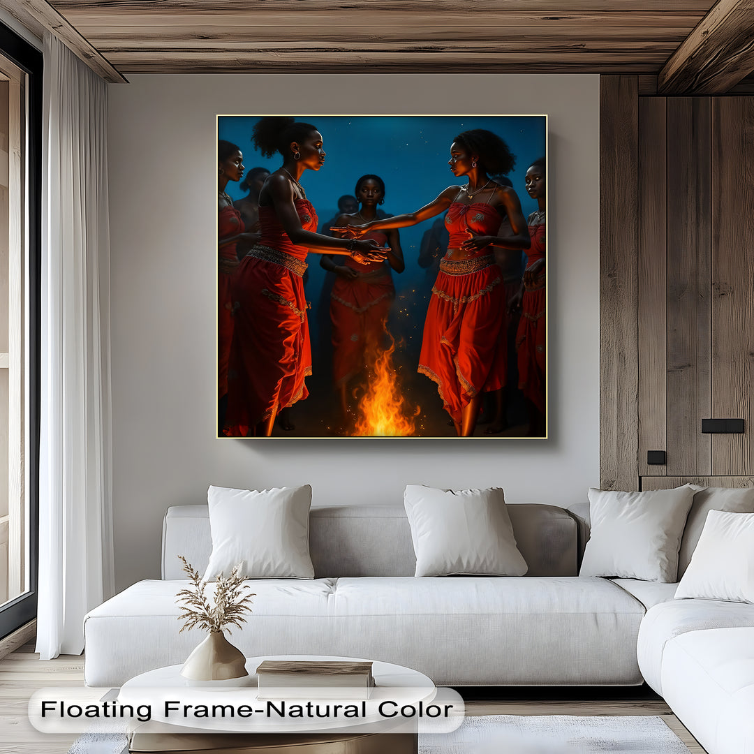 Sacred Fire Dance – African Tribal Women Canvas Wall Art | Framed Art