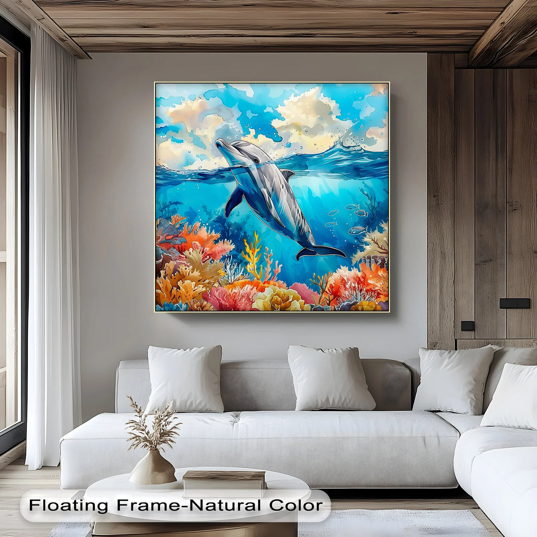 Dolphin Gliding Through Coral Paradise – Blue Ocean Canvas Prints - MyPhotoStation