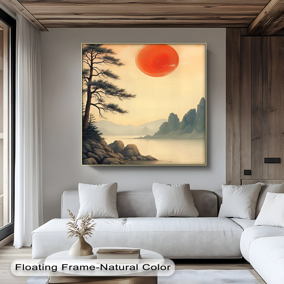 Rising Sun Over Tranquil Waters – Japanese Landscape Canvas Print | Framed Art